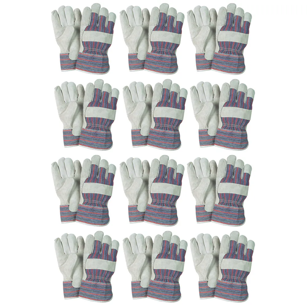 12 Pairs Safety Work Gloves Leather Split Palm Cuff Large Lightweight Washable