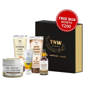 Anti - Tanning Hamper (DE-Tan face pack, Multani Mitti face Wash, Sun defence SPF50, Coffee Coconut Scrub, Glow face Serum   Get a FREE Gift Box)