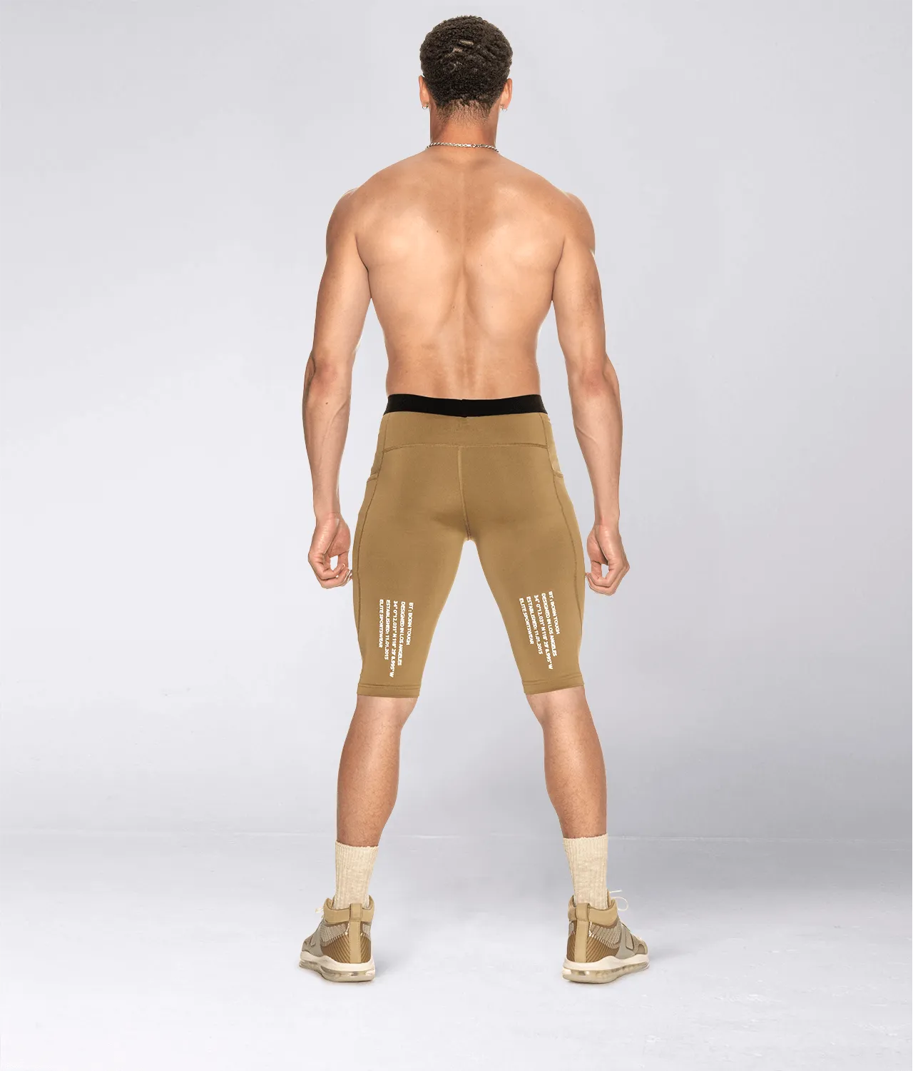 Born Tough Men's Compression Running Shorts Khaki