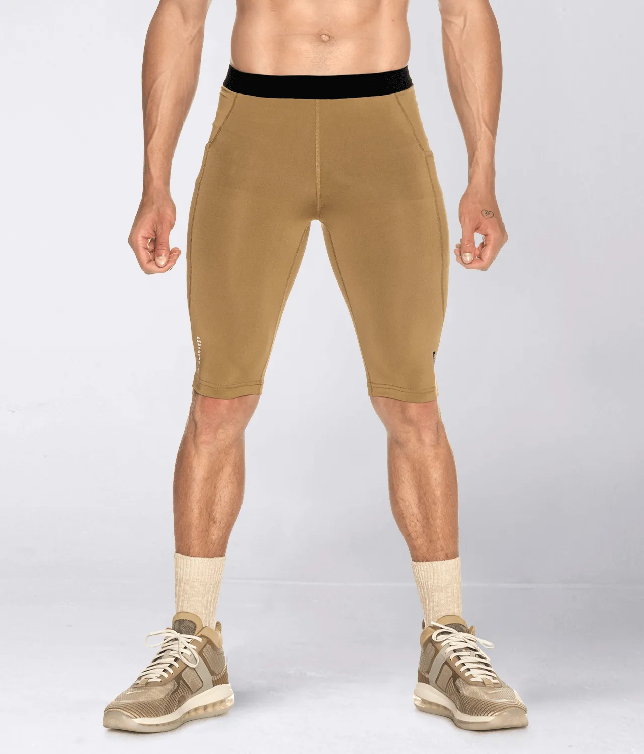 Born Tough Men's Compression Running Shorts Khaki