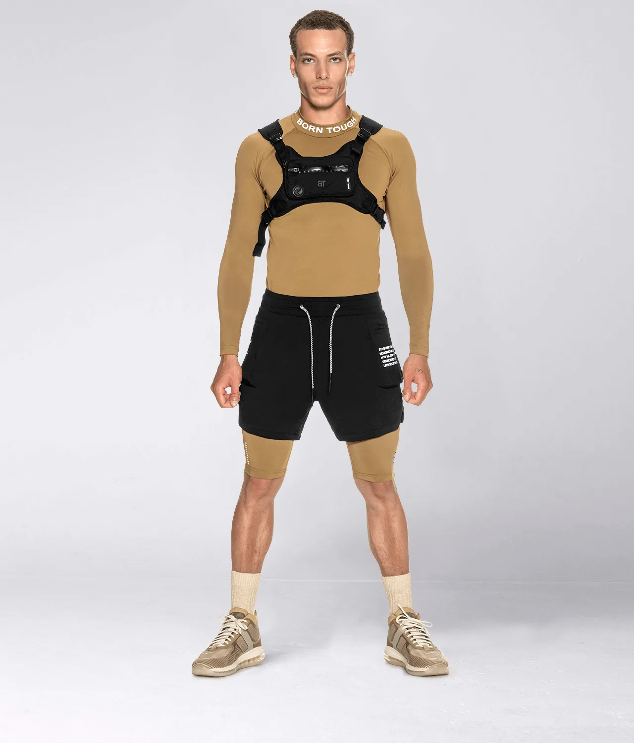 Born Tough Men's Compression Running Shorts Khaki