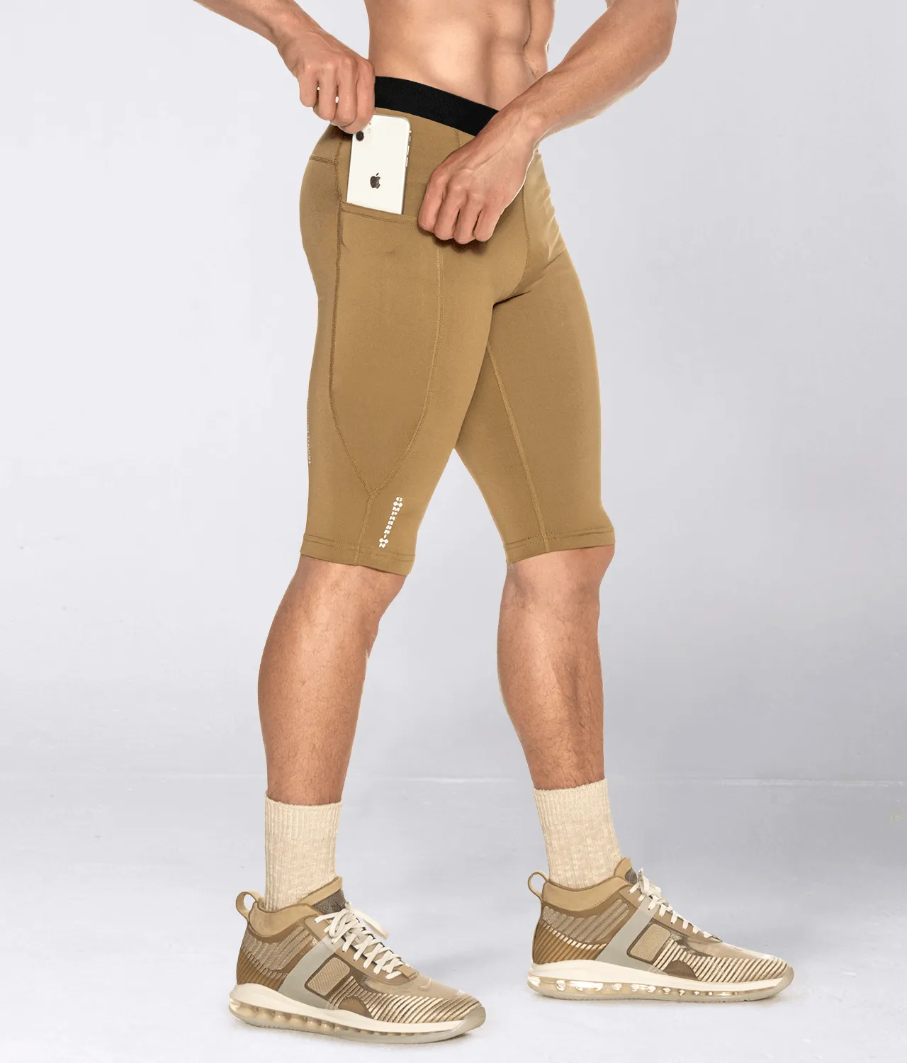 Born Tough Men's Compression Running Shorts Khaki