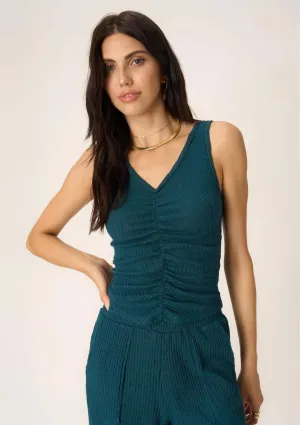 Cabana Ruched Textured Rib Tank - Oceanic Teal