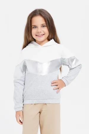 Girls White And Grey Sweatshirt With Hoody