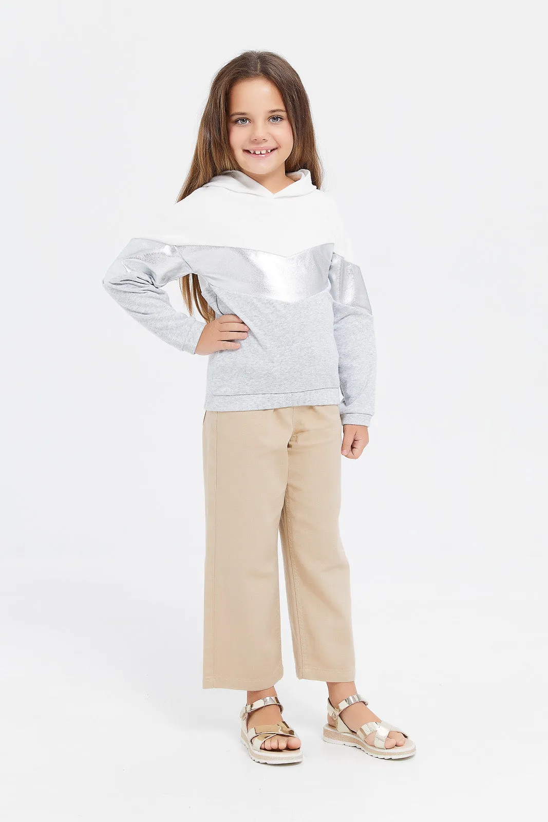 Girls White And Grey Sweatshirt With Hoody
