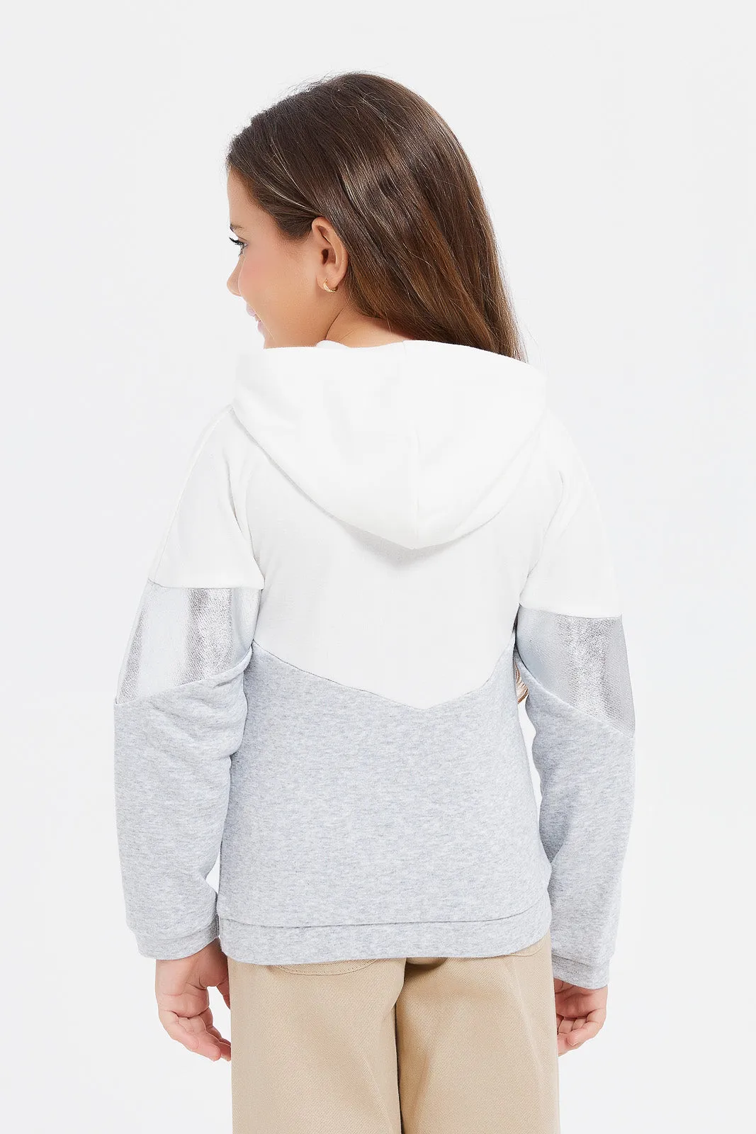 Girls White And Grey Sweatshirt With Hoody