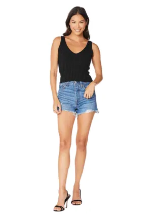 Harlow Rib Knit V-Neck Tank - Black