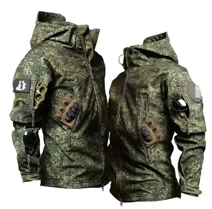 Hot New RU Camo Waterproof and Warm Men's Winter Soft Shell Special Tactical Hooded Jacket multi Pocket Tactical Pants