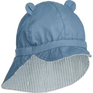 Liewood Gorm Reversible Seersucker Sun Hat with Ears | Y/D Stripe: Blue Wave/Creme de la Creme