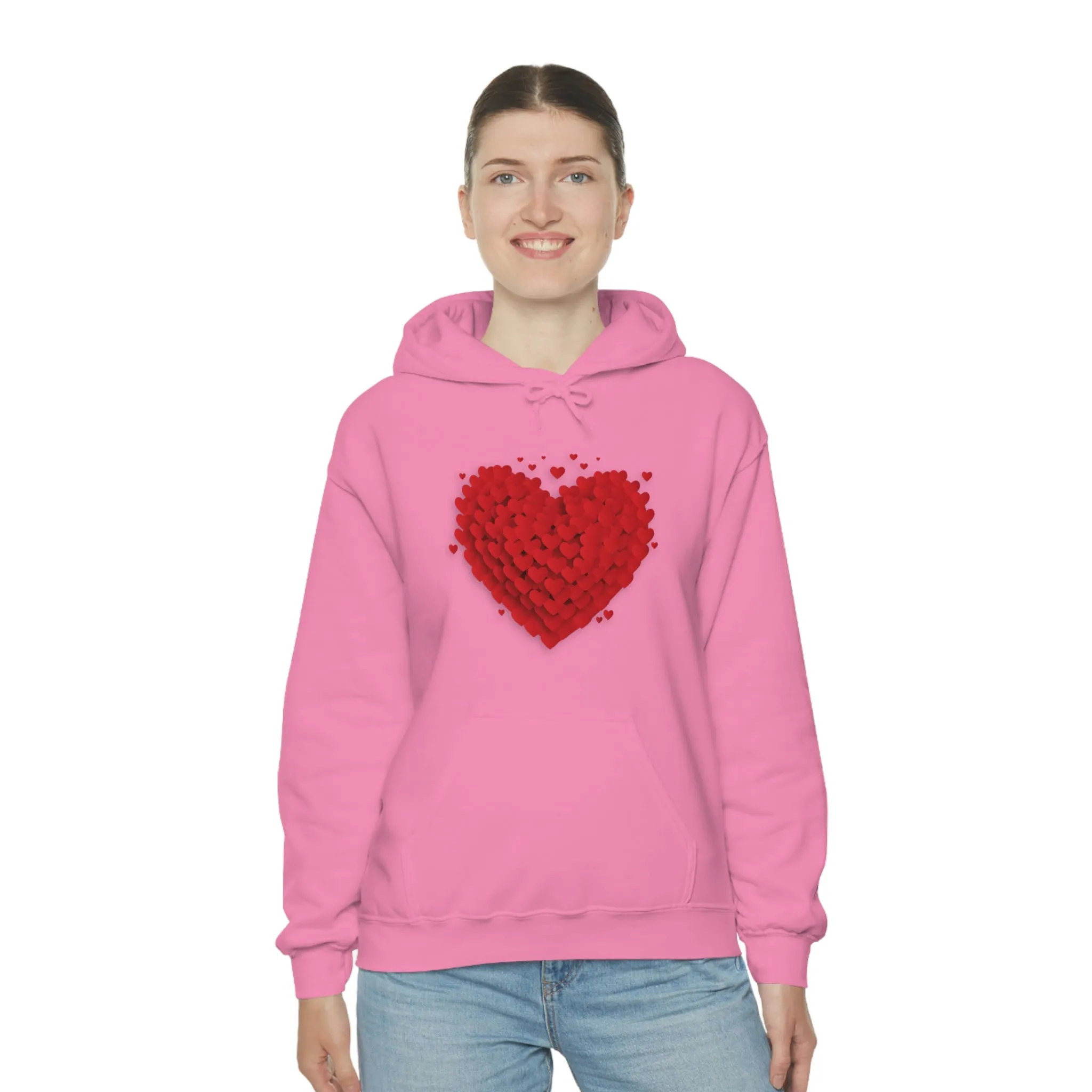 Love 3D Hearts Hoodie Sweatshirt, Pile of Hearts Love Hoodie, Valentine's Pink and Red Hoodie Pastel Pink Lavender and Mint Hoodie