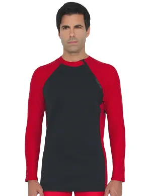 Men's  Hybrid Thermal Zip Rash Guard - Black / Red