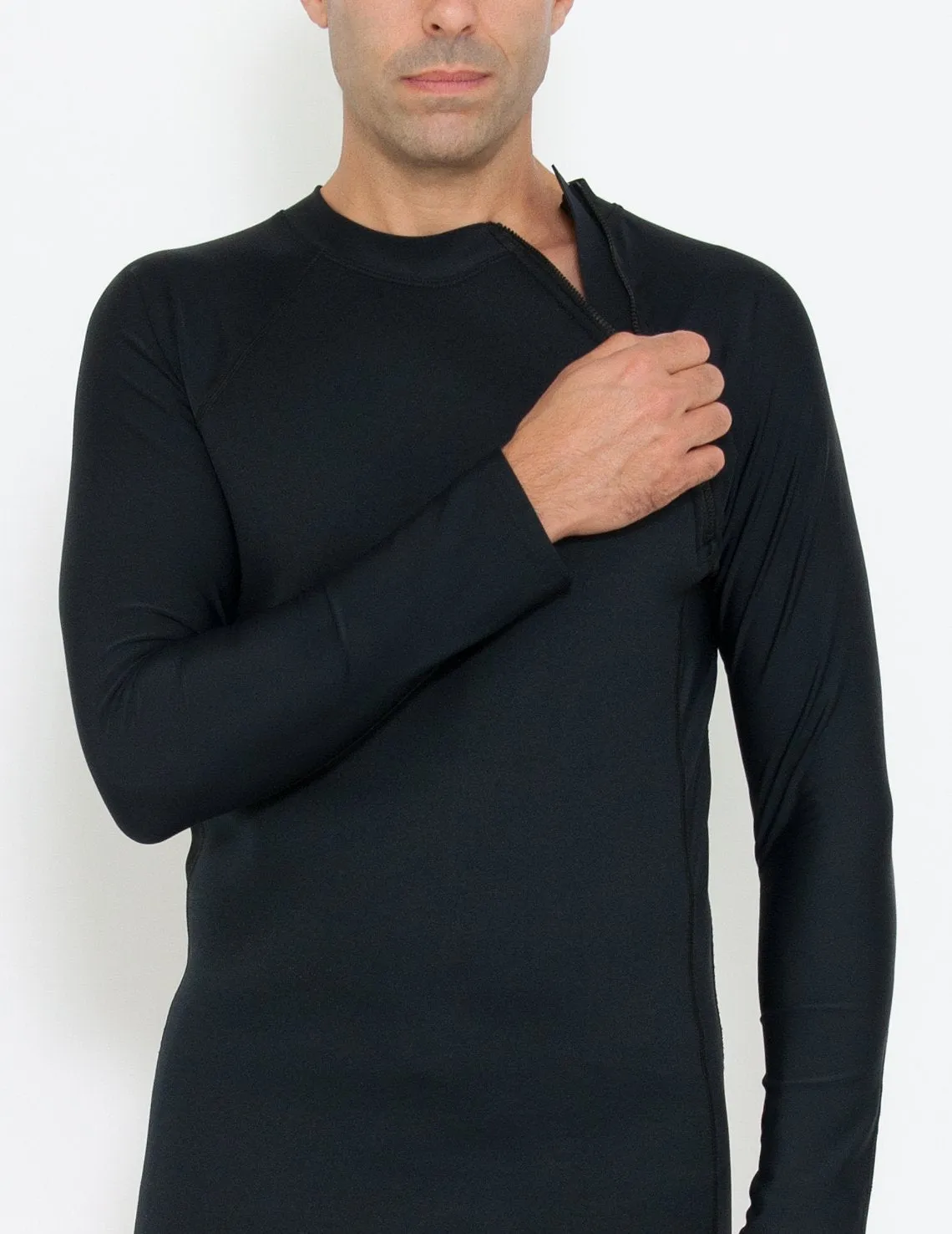 Men's  Hybrid Thermal Zip Rash Guard - Black / Red