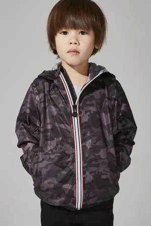 Sam Print - Kids Black Camo Full Zip Packable Rain Jacket