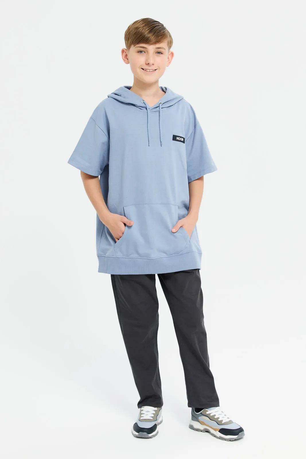 Senior Boys Blue Oversize Hooded Sweatshirt