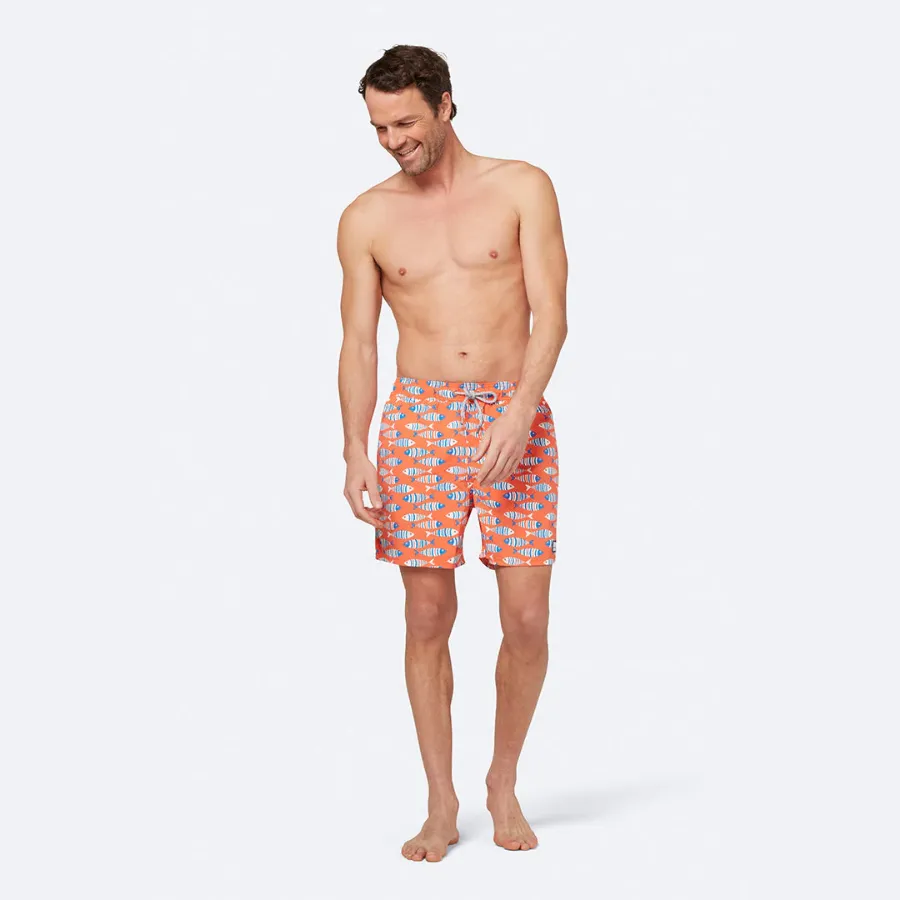 Tom & Teddy Fish Mens Swim Shorts FISHO - Striped Orange