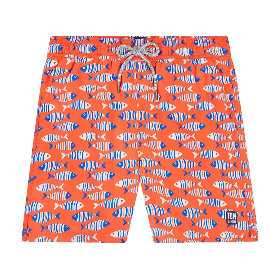 Tom & Teddy Fish Mens Swim Shorts FISHO - Striped Orange