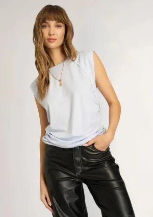 Upstate Exaggerated Shoulder Sleeveless Top - Blue Dusk