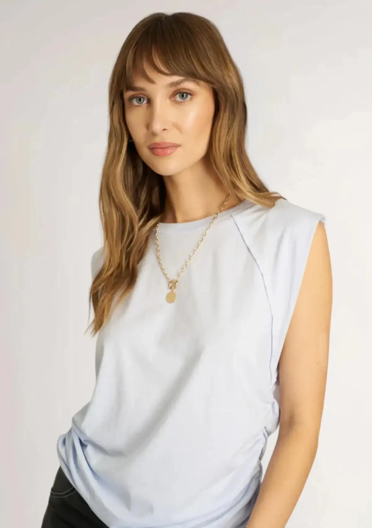 Upstate Exaggerated Shoulder Sleeveless Top - Blue Dusk