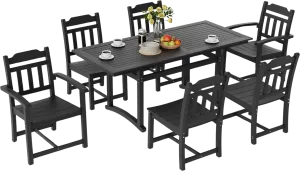 Vevor Patio Dining Set All-Weather Outdoor Table and Chairs 7 Piece Black New
