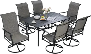 Vevor Patio Dining Set Outdoor Table with Umbrella Hole and Swivel Chairs 7 Piece New